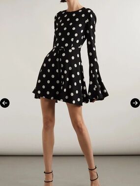 Yves Saint Laurent NWT Black and White Polka Dot Long-Sleeve Dress